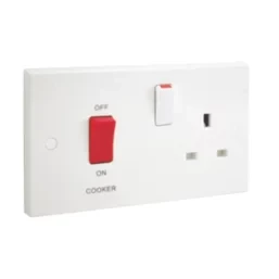 BRITISH GENERAL 900 SERIES 45A 2-GANG DP COOKER SWITCH & 13A DP SWITCHED SOCKET WHITE