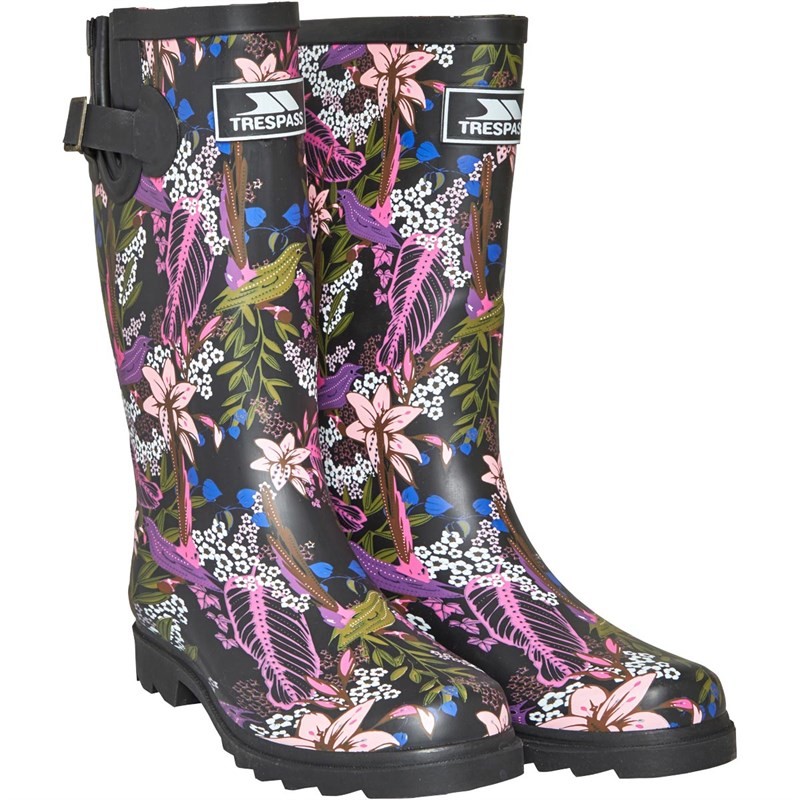 Trespass Womens Elena Tropical Floral Print Wellington Boots Twilight