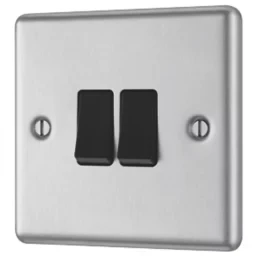 LAP 10AX 2-GANG 2-WAY LIGHT SWITCH BRUSHED STAINLESS STEEL WITH BLACK INSERTS