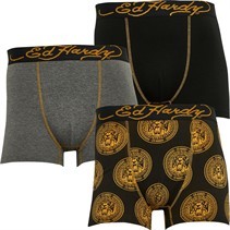 Ed Hardy Mens Sandro Three Pack Boxers Black/Black/Charcoal Marl