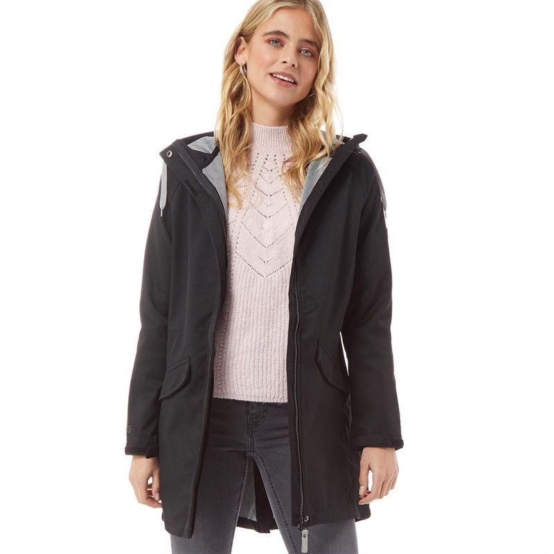 Trespass Womens Matilda Longline Waterproof Hooded Shell Jacket Black