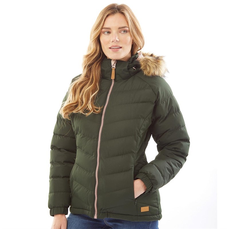 Trespass Womens Nadina Padded Waterproof Hooded Jacket Olive