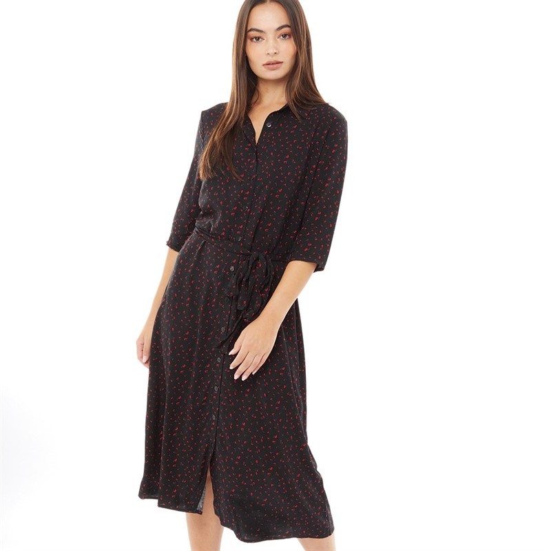 Onfire Womens Ditsy Print Midi Shirt Dress Red Ditsy Print