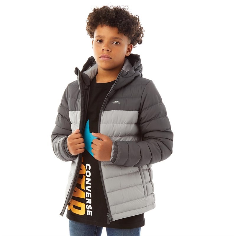 Trespass Junior Boys Oskar Padded Hooded Jacket Carbon/Platinum