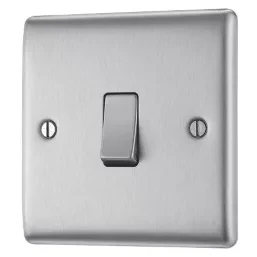 BRITISH GENERAL NEXUS METAL 10AX 1-GANG 2-WAY LIGHT SWITCH BRUSHED STEEL