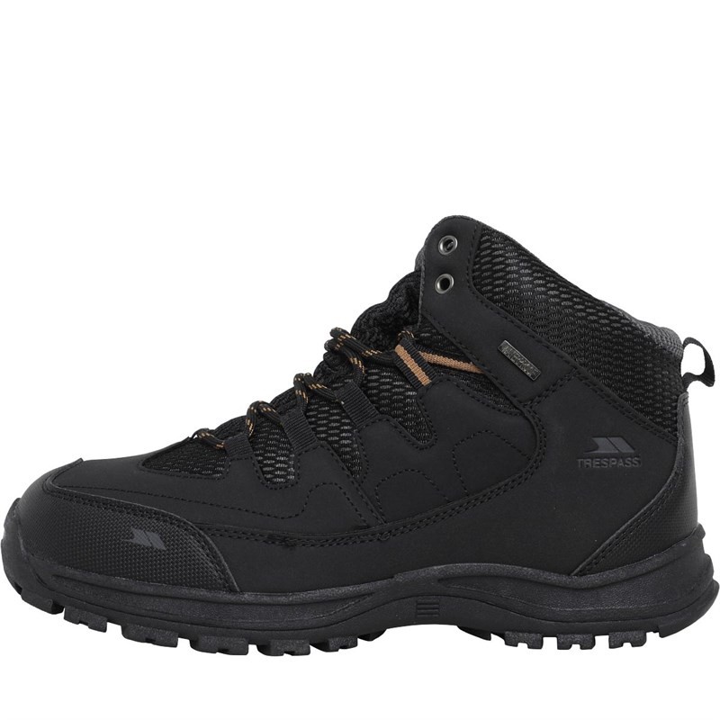 Trespass Mens Finley Mid Waterproof Hiking Boots Black/Golden Brown