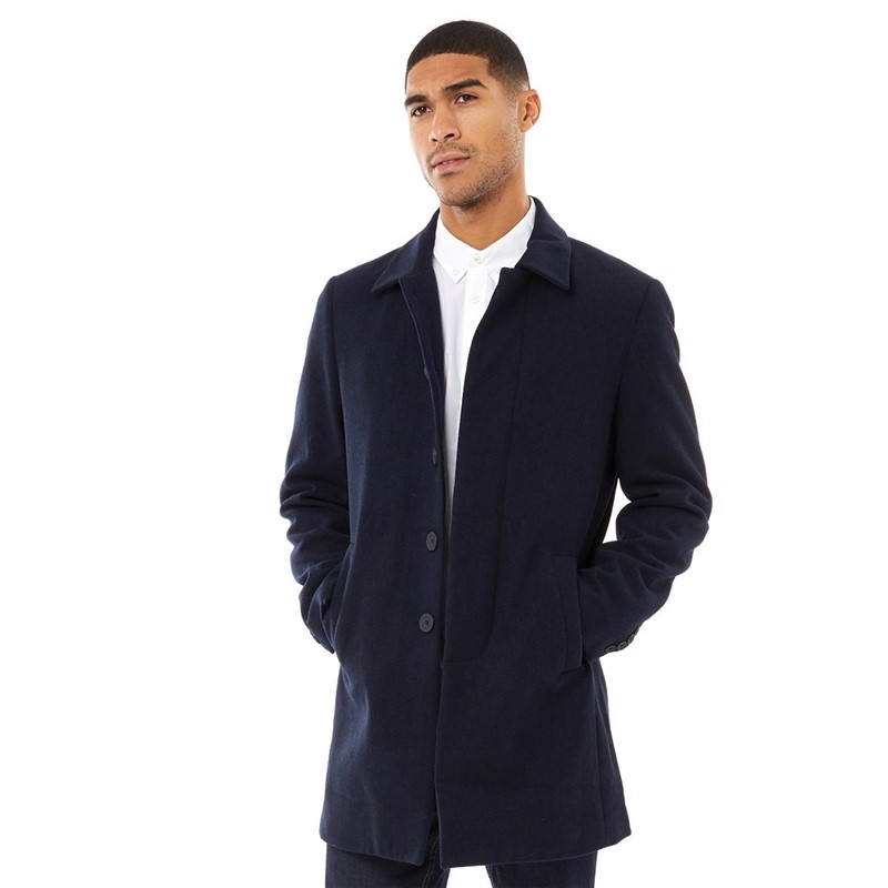 French Connection Mens SB Collar Wool Coat Marine